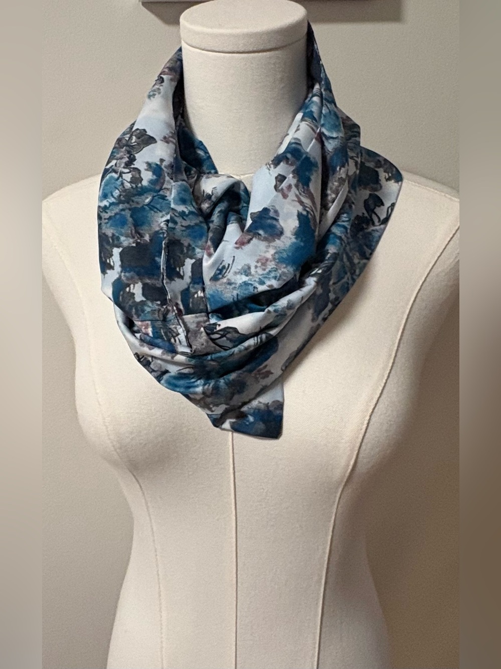 Infinity scarf silky floral blue tones